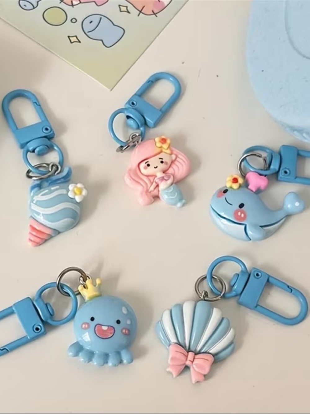 NWT Remi Essentials 5 Pieces Blue & Pink Mermaid Keychain Set